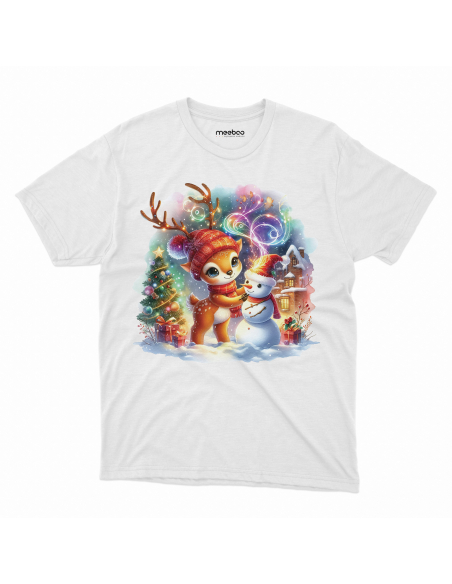 KOSZULKA DZIECIĘCA Świąteczny jelonek lepiący bałwana