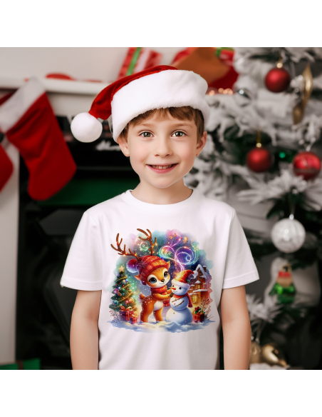 KOSZULKA DZIECIĘCA Świąteczny jelonek lepiący bałwana