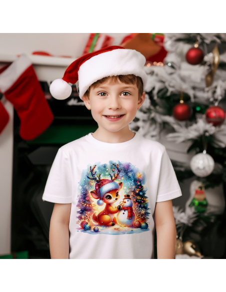 KOSZULKA DZIECIĘCA Świąteczny jelonek z bałwankiem