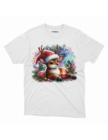 KOSZULKA DZIECIĘCA Jelonek leżący na polanie w czapce mikołaja