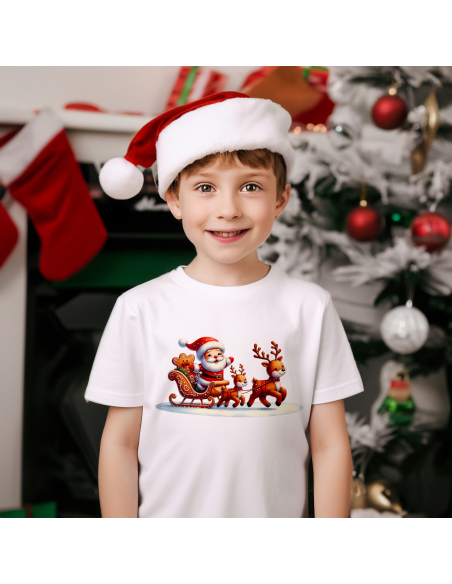 KOSZULKA DZIECIĘCA Mikołaj piernik w saniach z reniferami