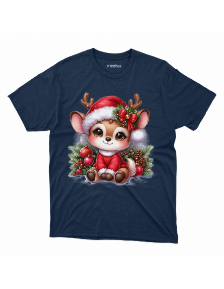 KOSZULKA DZIECIĘCA Reniferek w czapce mikołaja i bombkami