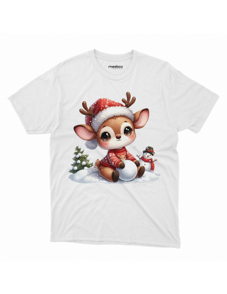 KOSZULKA DZIECIĘCA Reniferek w czapce mikołaja z kulką śniegu