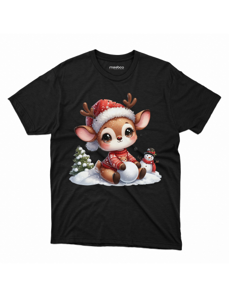 KOSZULKA DZIECIĘCA Reniferek w czapce mikołaja z kulką śniegu