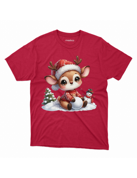 KOSZULKA DZIECIĘCA Reniferek w czapce mikołaja z kulką śniegu