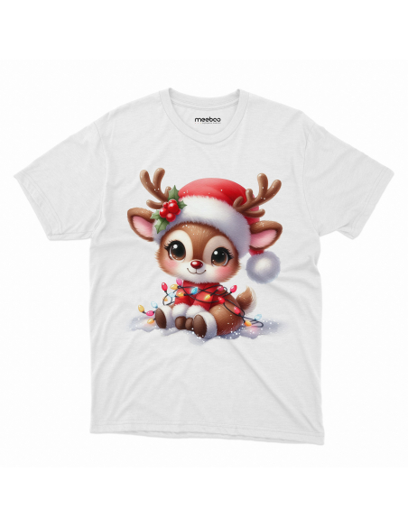 KOSZULKA DZIECIĘCA Reniferek w czapce mikołaja z lampkami