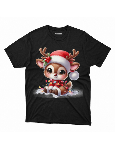 KOSZULKA DZIECIĘCA Reniferek w czapce mikołaja z lampkami