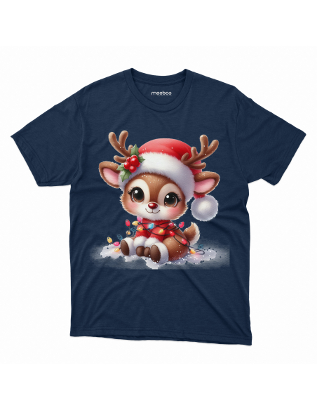 KOSZULKA DZIECIĘCA Reniferek w czapce mikołaja z lampkami