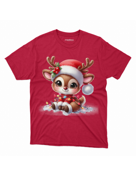 KOSZULKA DZIECIĘCA Reniferek w czapce mikołaja z lampkami