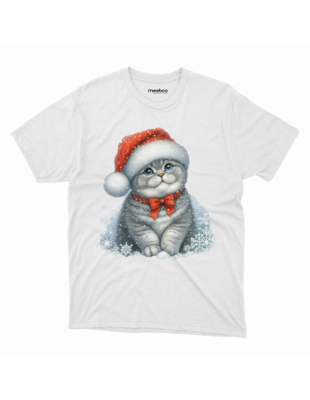 KOSZULKA DZIECIĘCA Świąteczny szary kotek w czapce mikołaja