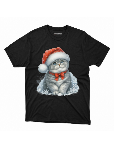 KOSZULKA DZIECIĘCA Świąteczny szary kotek w czapce mikołaja