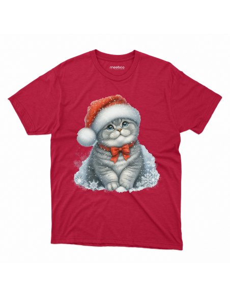 KOSZULKA DZIECIĘCA Świąteczny szary kotek w czapce mikołaja