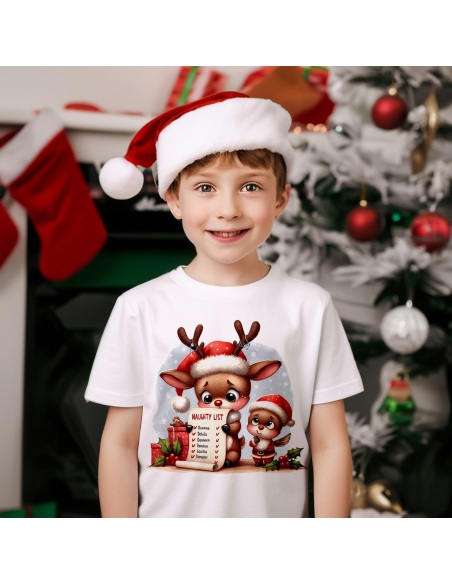 KOSZULKA DZIECIĘCA Reniferek w świątecznej czapce czytający list