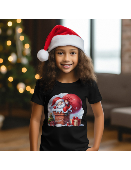 KOSZULKA DZIECIĘCA Mikołaj wchodzący do komina z workiem prezentów