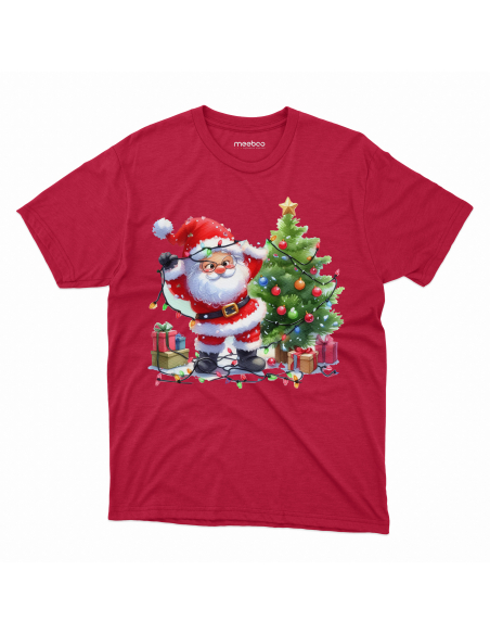 KOSZULKA DZIECIĘCA Mikołaj wieszający lampki na choince