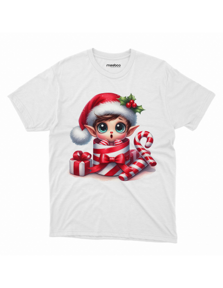 KOSZULKA DZIECIĘCA Elf w czapce mikołaja w pudełku po prezencie