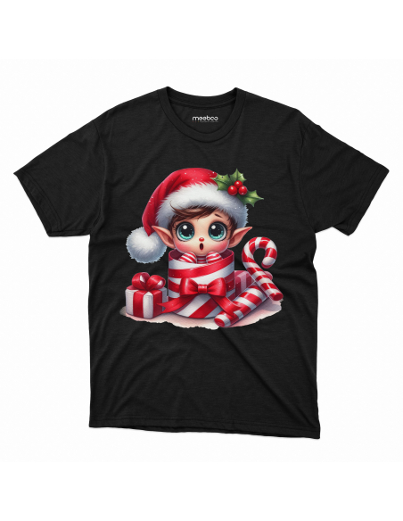 KOSZULKA DZIECIĘCA Elf w czapce mikołaja w pudełku po prezencie