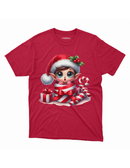 KOSZULKA DZIECIĘCA Elf w czapce mikołaja w pudełku po prezencie