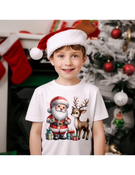 KOSZULKA DZIECIĘCA Mikołaj z reniferem i prezentami