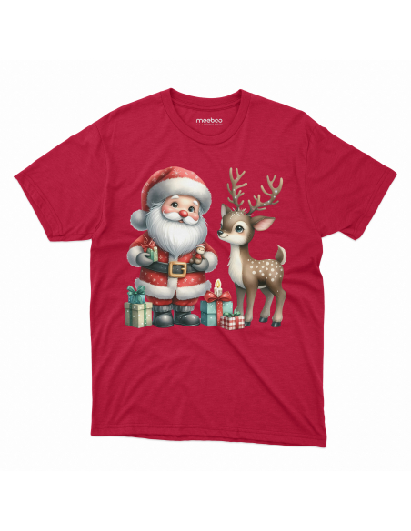 KOSZULKA DZIECIĘCA Mikołaj z reniferem i prezentami