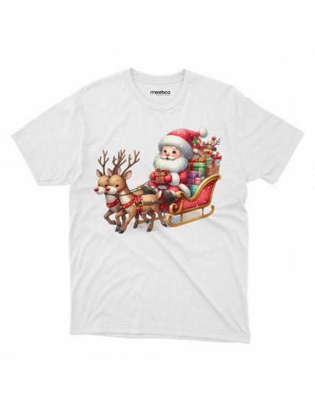 KOSZULKA DZIECIĘCA Mikołaj w saniach z reniferami i prezentami