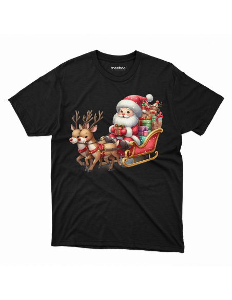 KOSZULKA DZIECIĘCA Mikołaj w saniach z reniferami i prezentami