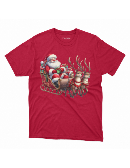 KOSZULKA DZIECIĘCA Mikołaj jadący saniami z reniferami