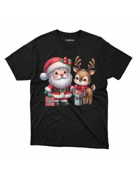 KOSZULKA DZIECIĘCA Reniferek z mikołajem i prezentami
