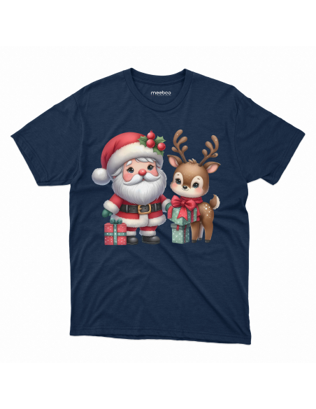 KOSZULKA DZIECIĘCA Reniferek z mikołajem i prezentami