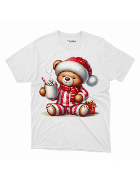 KOSZULKA DZIECIĘCA Miś w czapce mikołaja z gorącą czekoladą