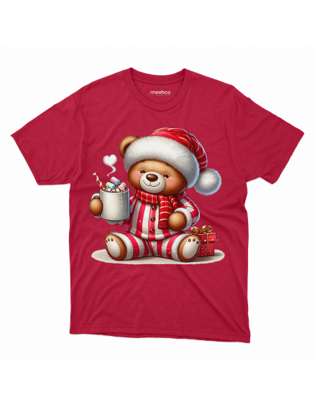 KOSZULKA DZIECIĘCA Miś w czapce mikołaja z gorącą czekoladą