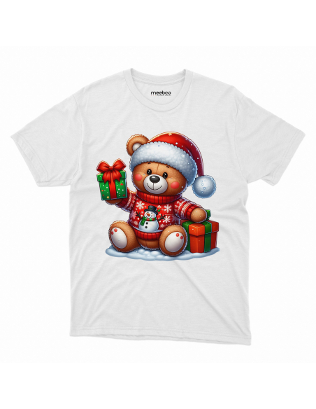 KOSZULKA DZIECIĘCA Miś w czapce mikołaja i swetrze z bałwanem