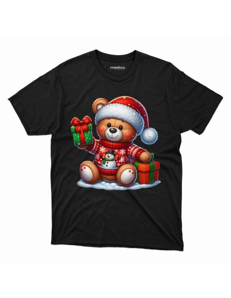 KOSZULKA DZIECIĘCA Miś w czapce mikołaja i swetrze z bałwanem