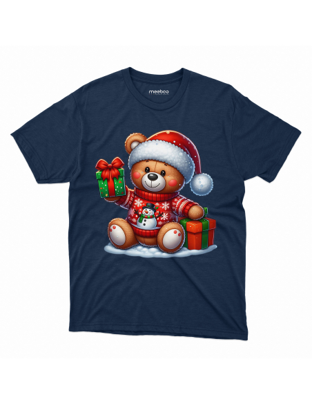 KOSZULKA DZIECIĘCA Miś w czapce mikołaja i swetrze z bałwanem