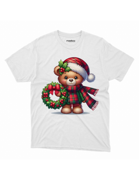 KOSZULKA DZIECIĘCA Miś w czapce i szaliku ze stroikiem świątecznym