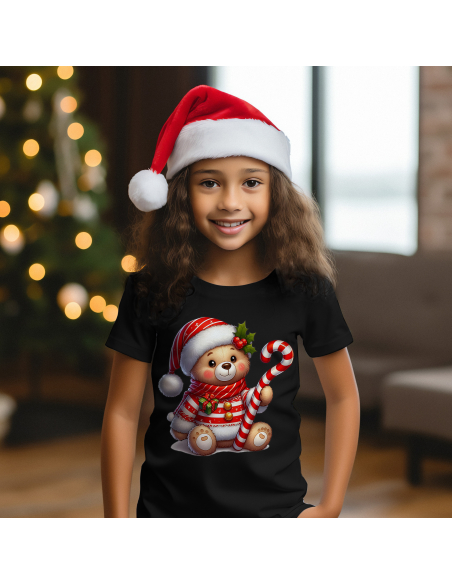 KOSZULKA DZIECIĘCA Miś w czapce i szaliku z cukrową laską