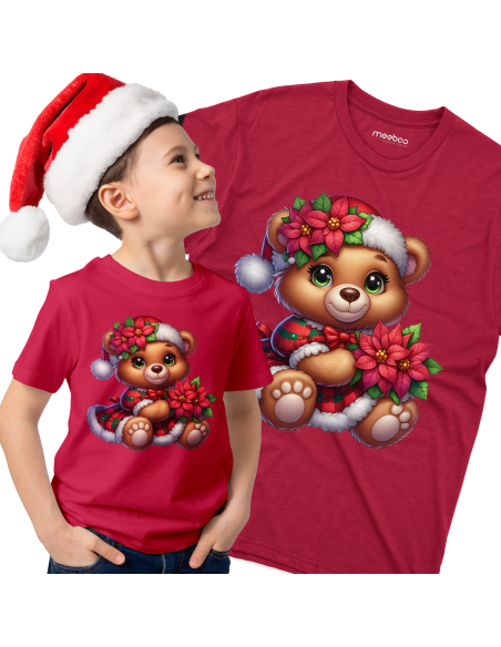 KOSZULKA DZIECIĘCA Miś w czapce i sukience z kwiatkami