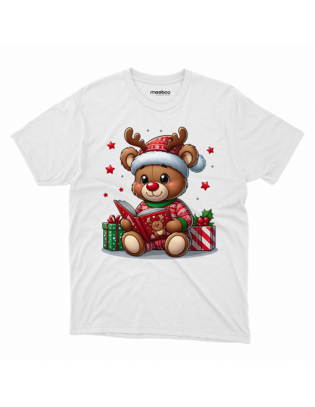 KOSZULKA DZIECIĘCA Miś z rogami renifera czytający książkę