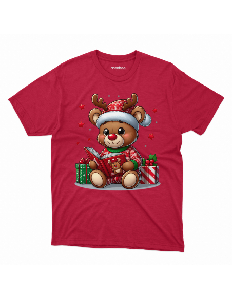 KOSZULKA DZIECIĘCA Miś z rogami renifera czytający książkę