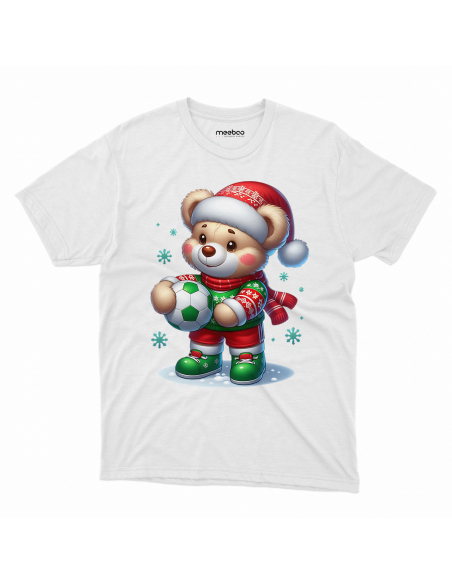 KOSZULKA DZIECIĘCA Miś piłkarz w czapką mikołaja