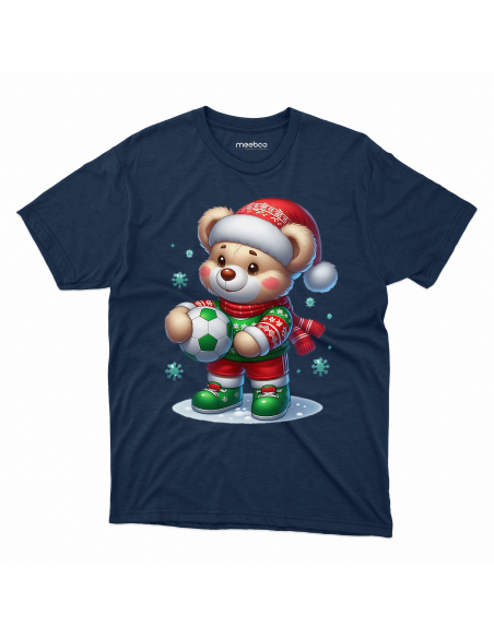 KOSZULKA DZIECIĘCA Miś piłkarz w czapką mikołaja