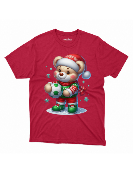 KOSZULKA DZIECIĘCA Miś piłkarz w czapką mikołaja