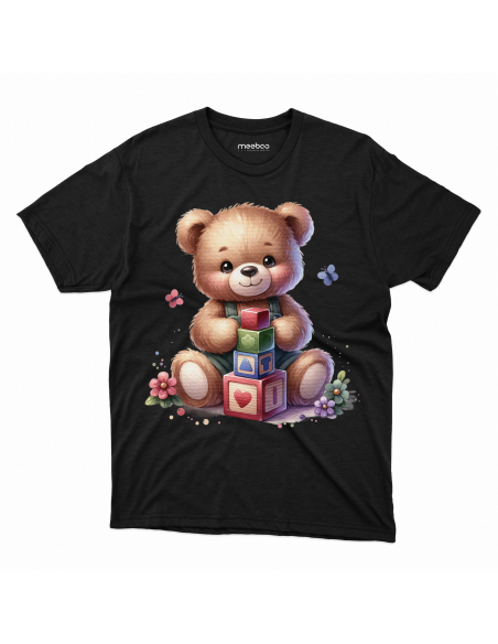 KOSZULKA DZIECIĘCA Miś układający wieżę z klocków