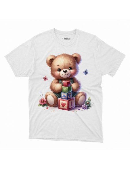 KOSZULKA DZIECIĘCA Miś układający wieżę z klocków