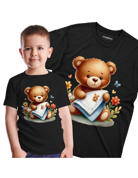 KOSZULKA DZIECIĘCA Miś z chusteczką i kwiatami