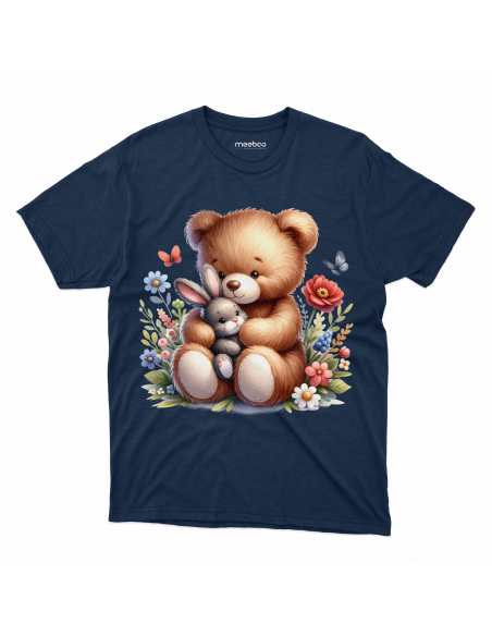 KOSZULKA DZIECIĘCA Miś przytulający króliczka z kwiatkami