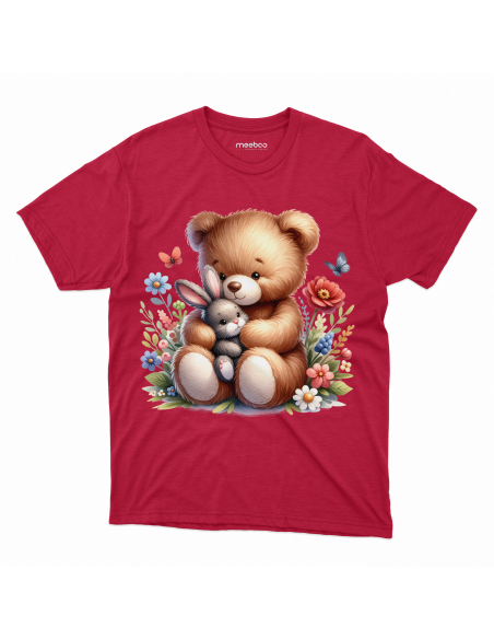 KOSZULKA DZIECIĘCA Miś przytulający króliczka z kwiatkami