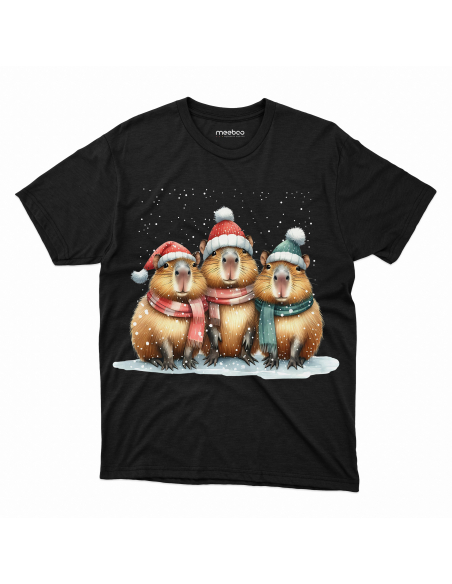 KOSZULKA DZIECIĘCA Kapibary w czapkach zimowych i śniegu