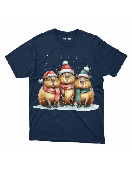 KOSZULKA DZIECIĘCA Kapibary w czapkach zimowych i śniegu