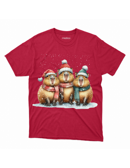 KOSZULKA DZIECIĘCA Kapibary w czapkach zimowych i śniegu